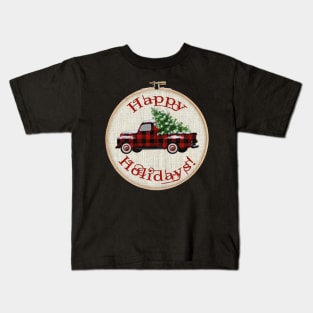 Vintage Truck Happy Holidays! | Embroidery Hoop Kids T-Shirt